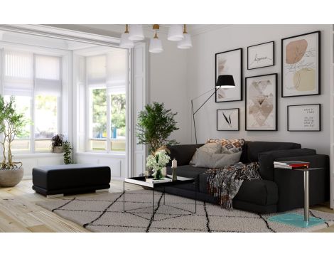 CAVADORE Taboret tapicerowany eko skóra czarny 103 x 41 x 69 P136 - 3