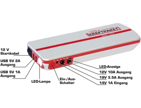 Dino Kraftpaket 136102 Zestaw Rozruchowy, Czerwony/Srebrny, 18000mAh - 5