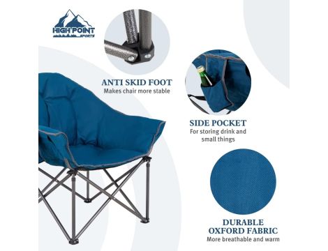 HIGH POINT SPORTS Wyściełane, ponadwymiarowe, składane krzesło kempingowe - 8