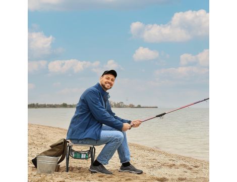 Relaxdays Składany stołek, z torbą, obciążenie do 120 kg, kempingowy beżowy - 6