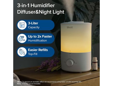 LEVOIT 3L Top-Fill, 25 godzin, autonomiczny nawilżacz powietrza - 3