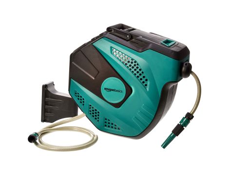 Amazon Basics Bęben do montażu na ścianie z wężem automatyczne zwijanie 35m