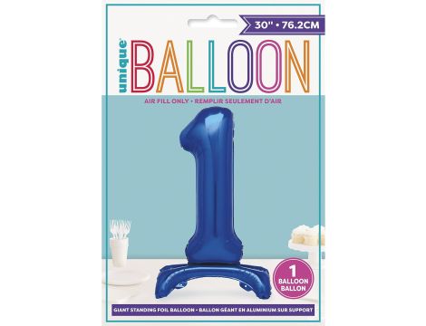 Balon foliowy stojący cyfra 1 niebieski 76 cm - 3