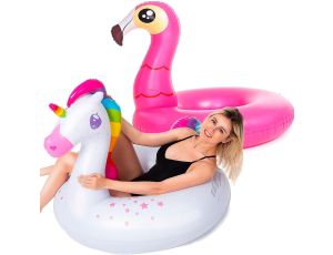 JOYIN Zestaw 2 dmuchanych materacy dmuchanych jednorożców i flamingów - image 2