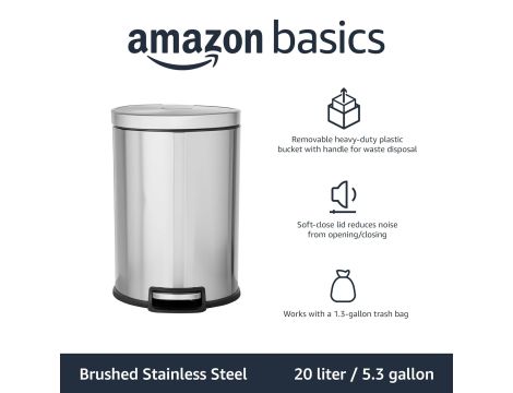 Kosz na śmieci AmazonBasic 20l Szczotkowana stal nierdzewna - 6