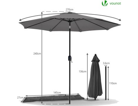 Parasol z wysięgnikiem Vounot szary 270 x 240 cm - 7