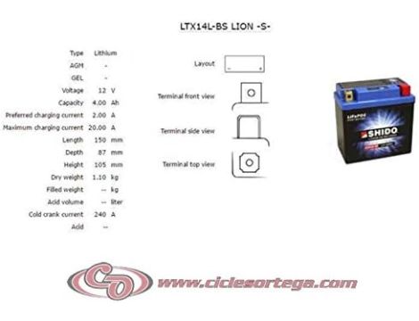 SHIDO LTX14L-BS LION -S- bateria litowa - 4