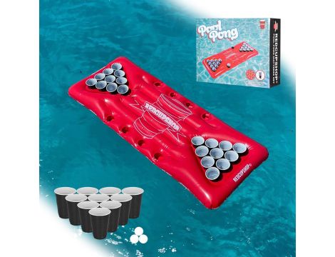 Materac dmuchany XXL Pool Pong | Zestaw zawiera 25 kubków i 3 piłeczki