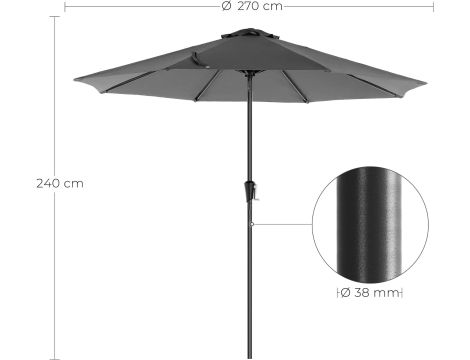 SONGMICS Parasol ogrodowy UPF 50+ ośmiokątny baldachim 2.7 m szary - 5