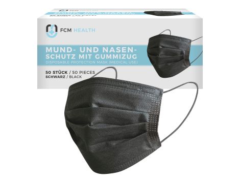 Maseczki Maski Jednorazowe Ochrona Ust i Nosa 50 sztuk Czarne FCM HEALTH