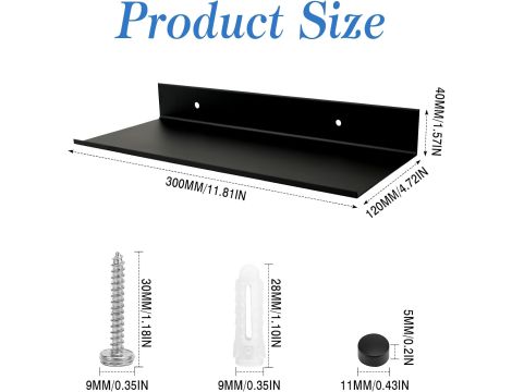 EKOCEV 2 Sztuk Półki ścienne Czarne Półki Łazienka 30 CM - 3