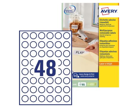 Avery L4850REV Samoprzylepne zdejmowane okrągłe etykiety