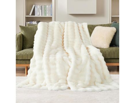 Koc polarowy pluszowy biały  160x200cm - 3