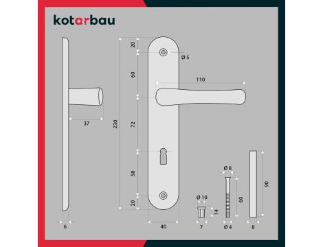 KOTARBAU® Klamka aluminiowa do drzwi 72mm srebrna - 4