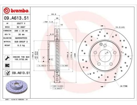 Brembo 09.A613.51 przednia tarcza hamulcowa 2 sztuki - 3