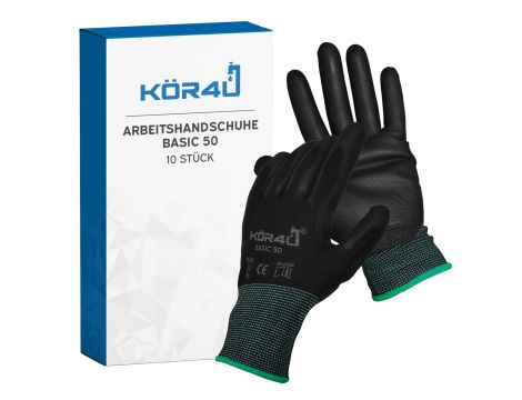 kör4u 10 par rękawic roboczych oddychające i powlekane rozmiar S