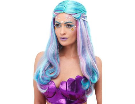 Mermaid Wig Blue with Pearls Niebieski - 4