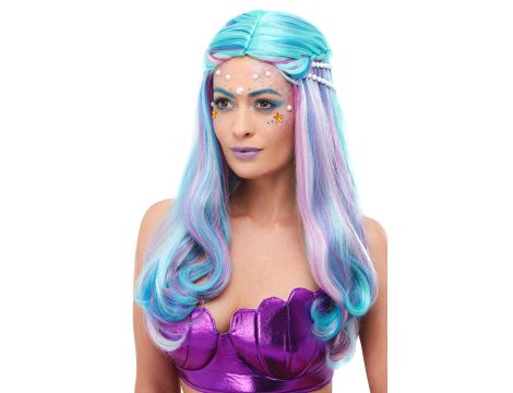 Mermaid Wig Blue with Pearls Niebieski