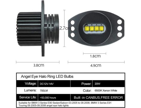 Biqing Angel Eyes Halo oświetlenie LED światła do jazdy dziennej 40 W 3 E90 - 3