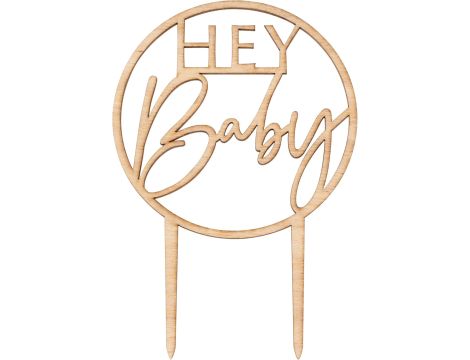 Topper na tort Hey Baby drewniany Baby shower - 2