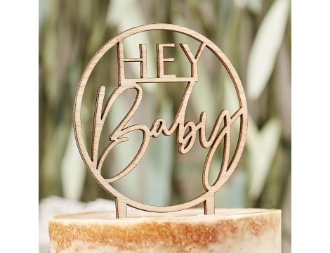 Topper na tort Hey Baby drewniany Baby shower - 3