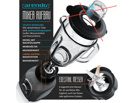 Blender kielichowy Arendo 303384 1200 W srebrny/szary - 4