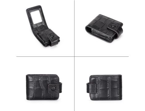 Elegancka czarna skórzana  kosmetyczka na szminki z lustrem - 3